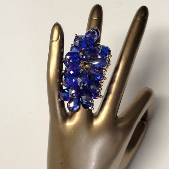 Indigo Blue Crystal Flamboyant Crystal Cluster Ring - Picture 2 of 9